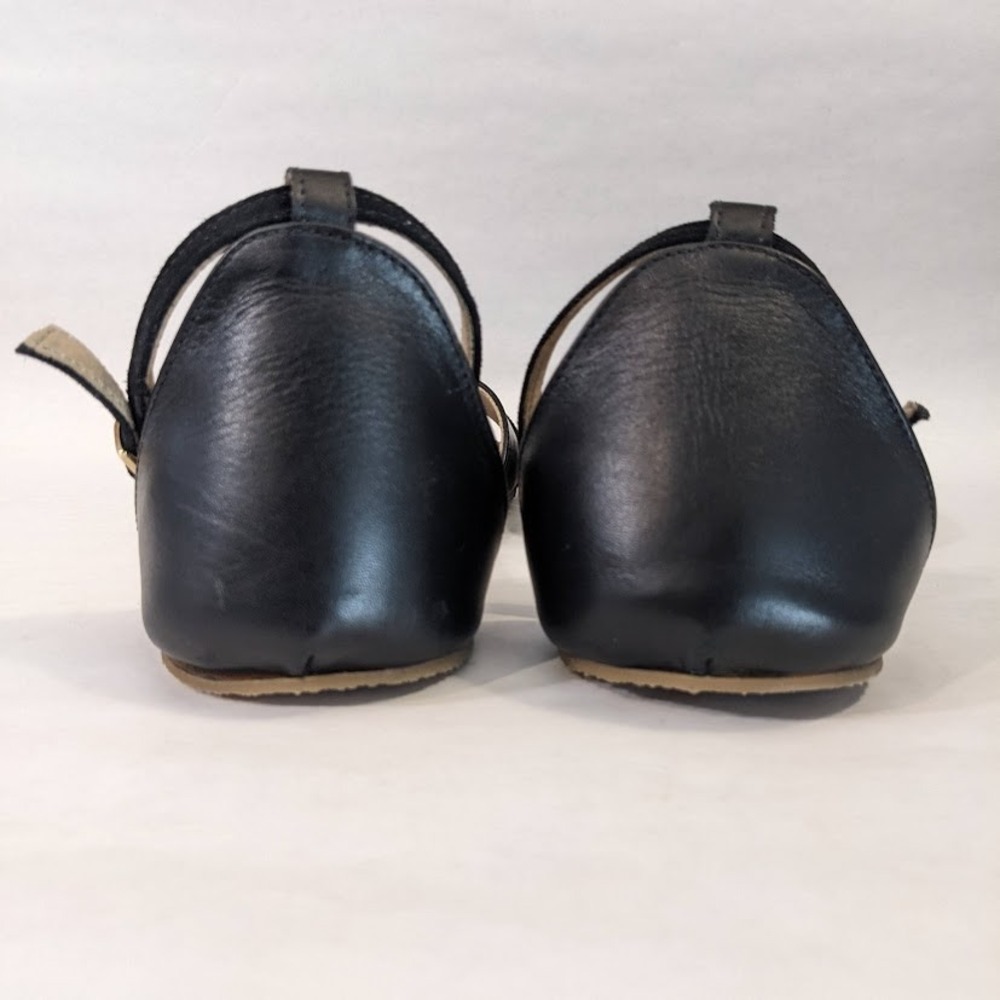 Shapen Poppy Black Leather Barefoot Sandals Women 42 Minimalist Ankle Strap Flat - Picture 4 of 13